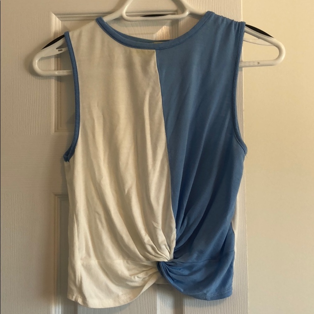 Gaze Blue and White Twisted Front Top